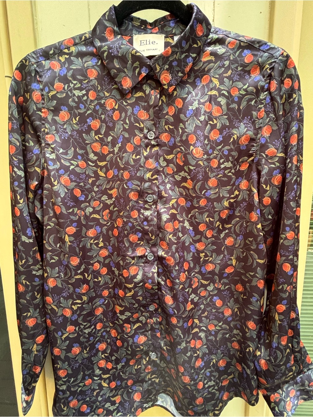Elie Tahari Pomegranate Button-Down Shirt - Navy with Red & Blue Flowers
